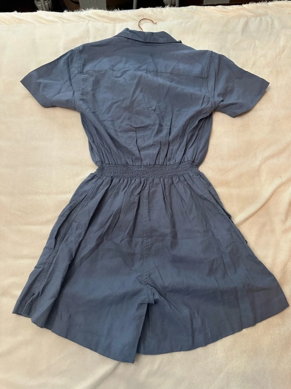 New! Onia Denim Blue Camp Collar Linen Playsuit Romper XS NWT 38620